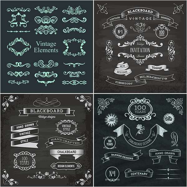 Retro blackboard vector graphic elements (Cwer.ws)