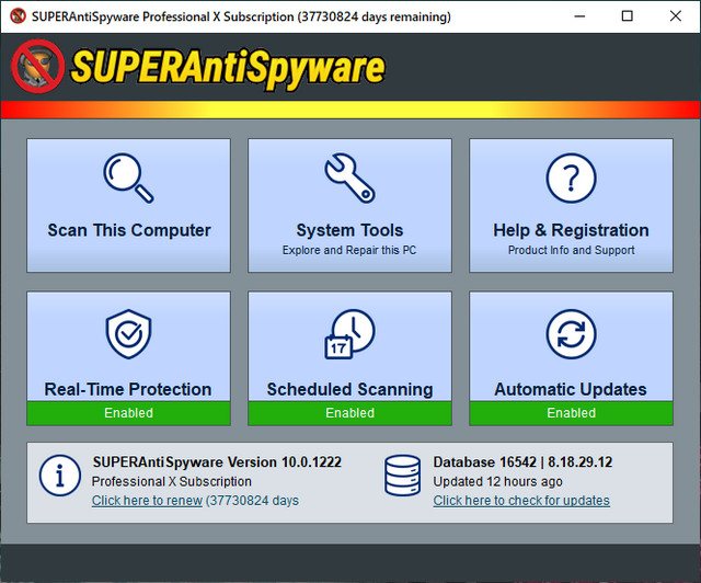 SUPERAntiSpyware Professional X 10.0.1222