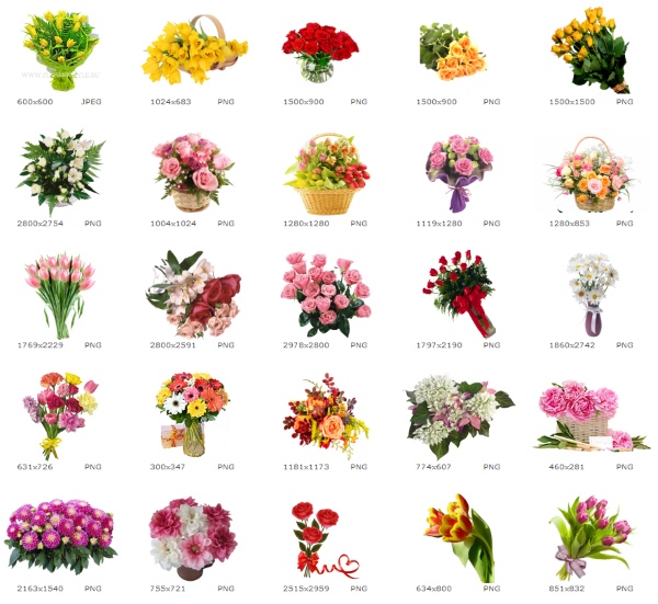 Подборка клипарта букетов цветов на прозрачном фоне1
